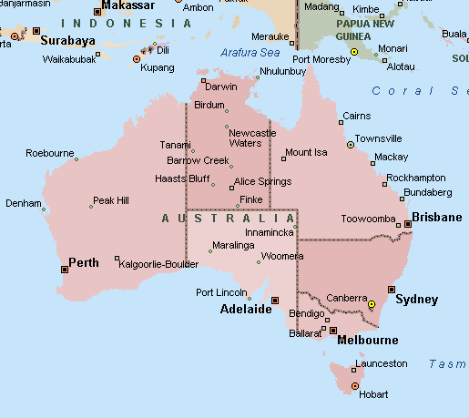 Australie landkaart